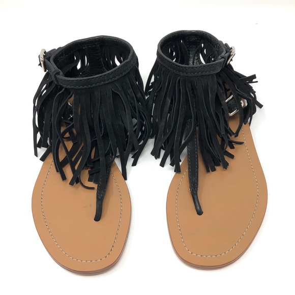 PRADA black suede fringe thong sandals, size 38, NWT - Picture 1 of 14
